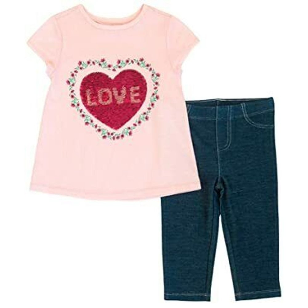 Blush by Us Angels Reversible Sequins Leggings and Tee Shirt Set,Pink,New W/Tag